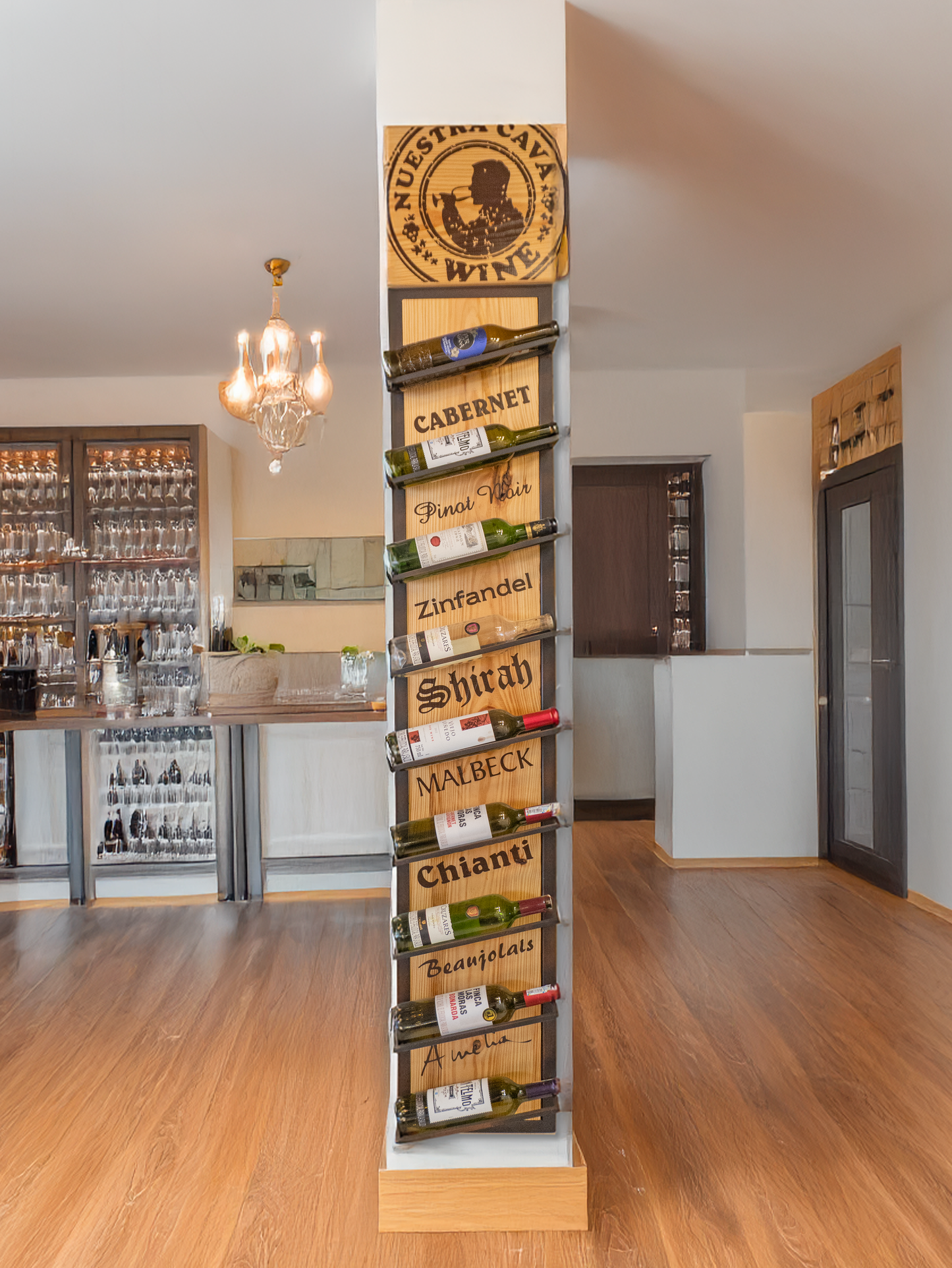 Cava de Vinos en Madera x9 Botellas – Soporte Decorativo para Botellas de Vino Artesanal