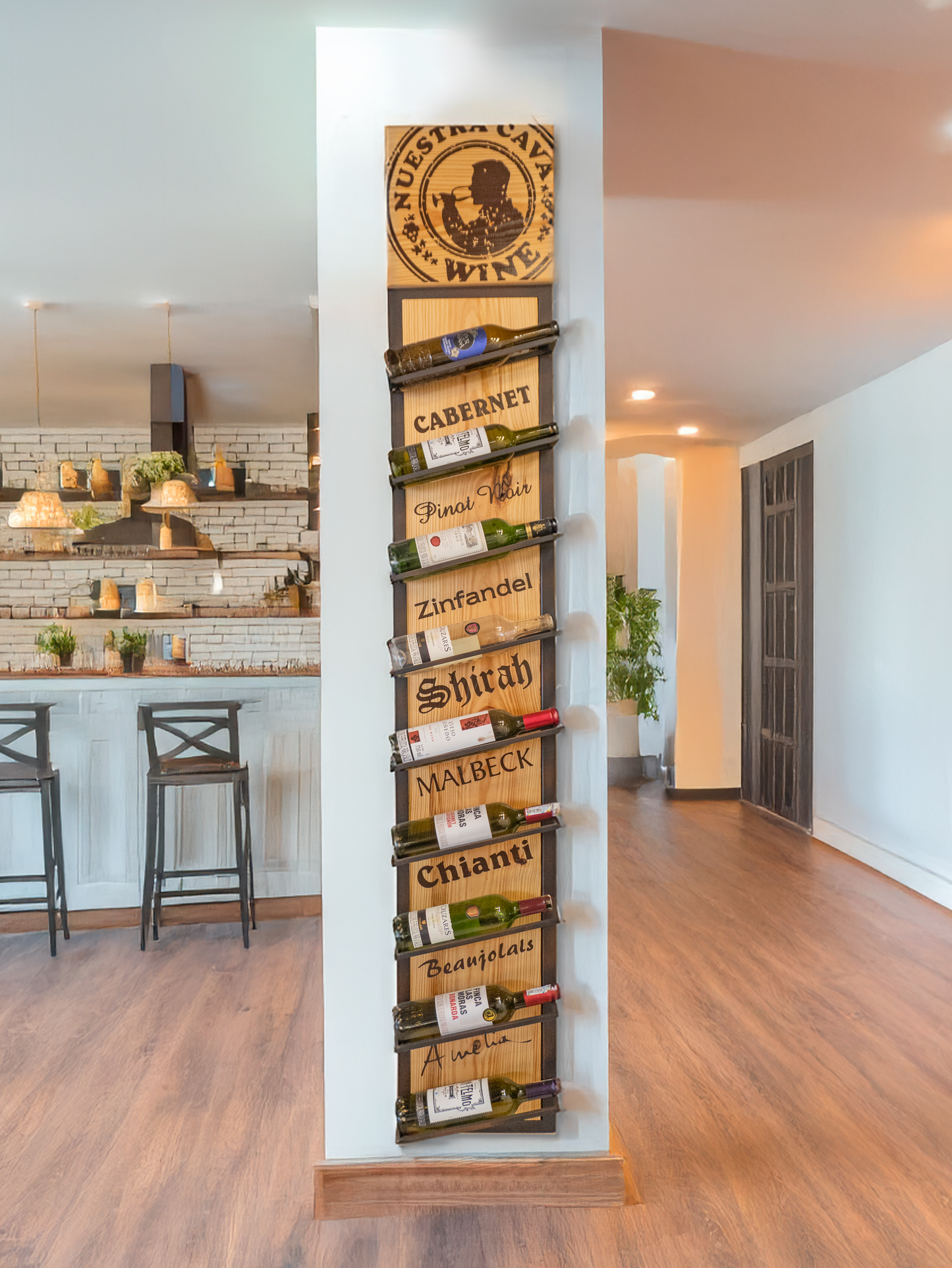 Cava de Vinos en Madera x9 Botellas – Soporte Decorativo para Botellas de Vino Artesanal