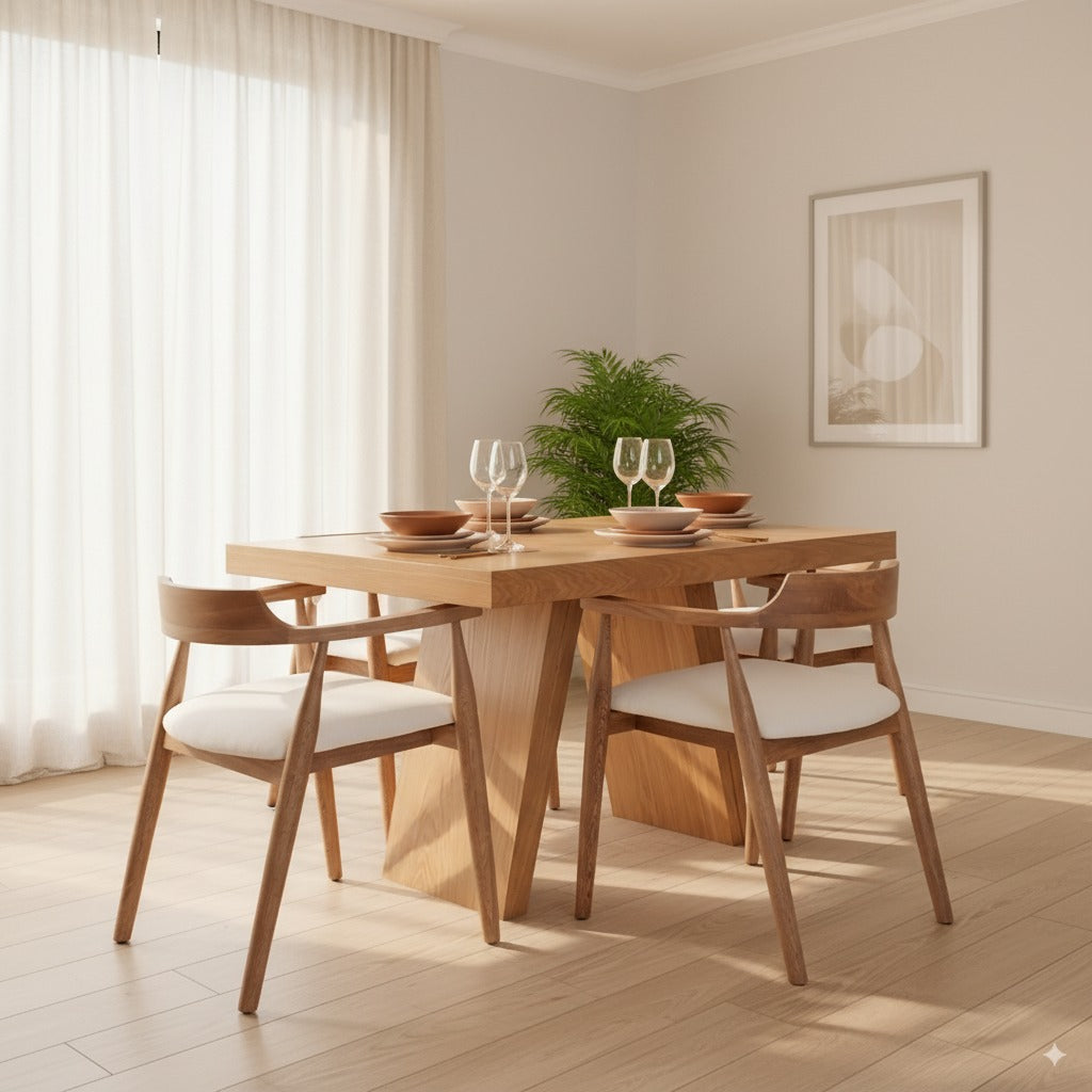 Juego de Comedor Andino en madera natural – Mesa enchapada y sillas en roble