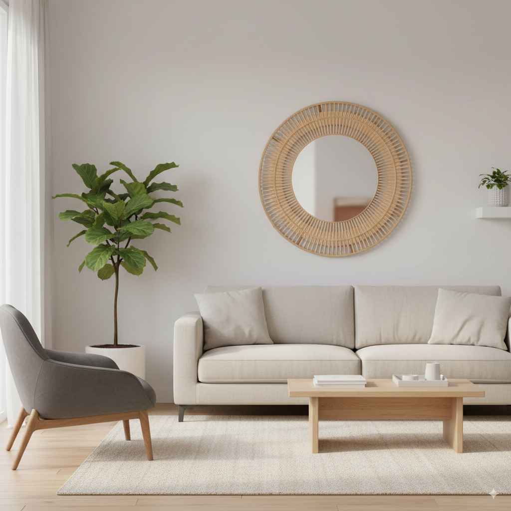 Espejo Molino en Fibra Natural – Decoración Moderna Para el Hogar