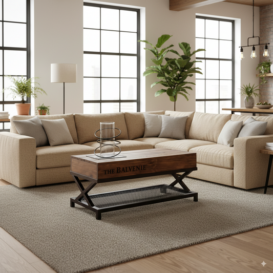 Mesa de Centro Industrial con Chimenea de Etanol | Mesa Caliza