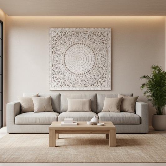 Mandala Cuadrada Tallada a Mano en MDF | Diseño Floral Sun