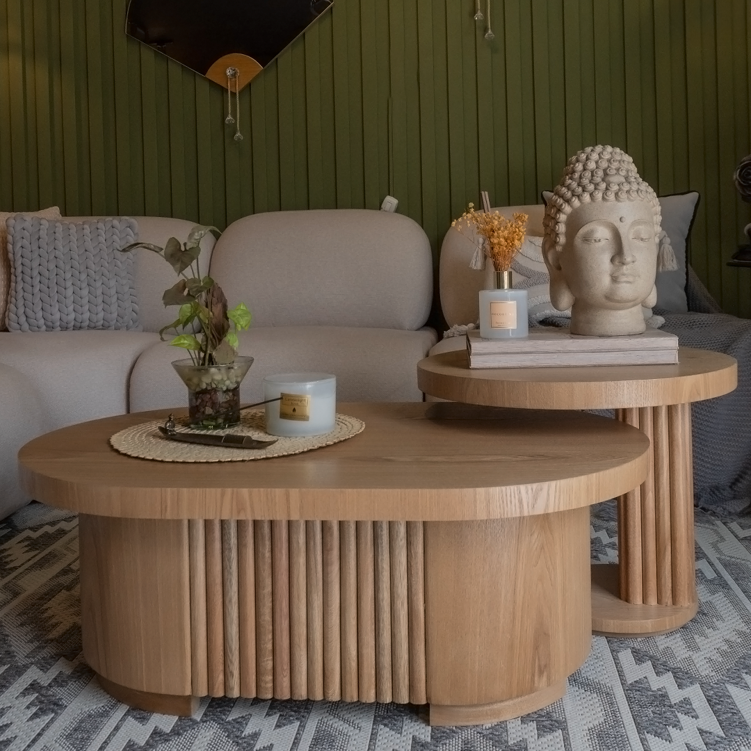 Mesa de centro Magdalena, detalle del acabado en roble