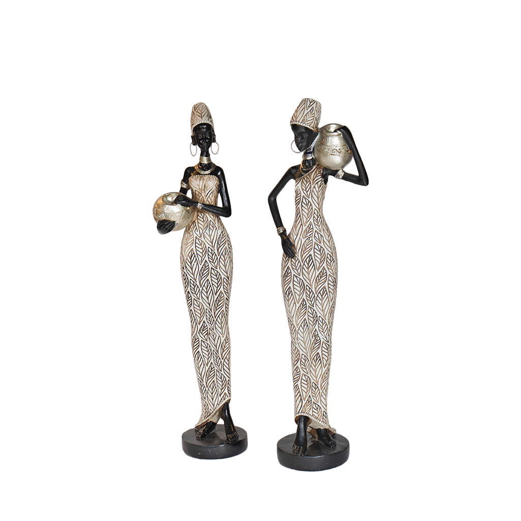 Set x2 Esculturas Africanas | Figuras decorativas femeninas en resina.