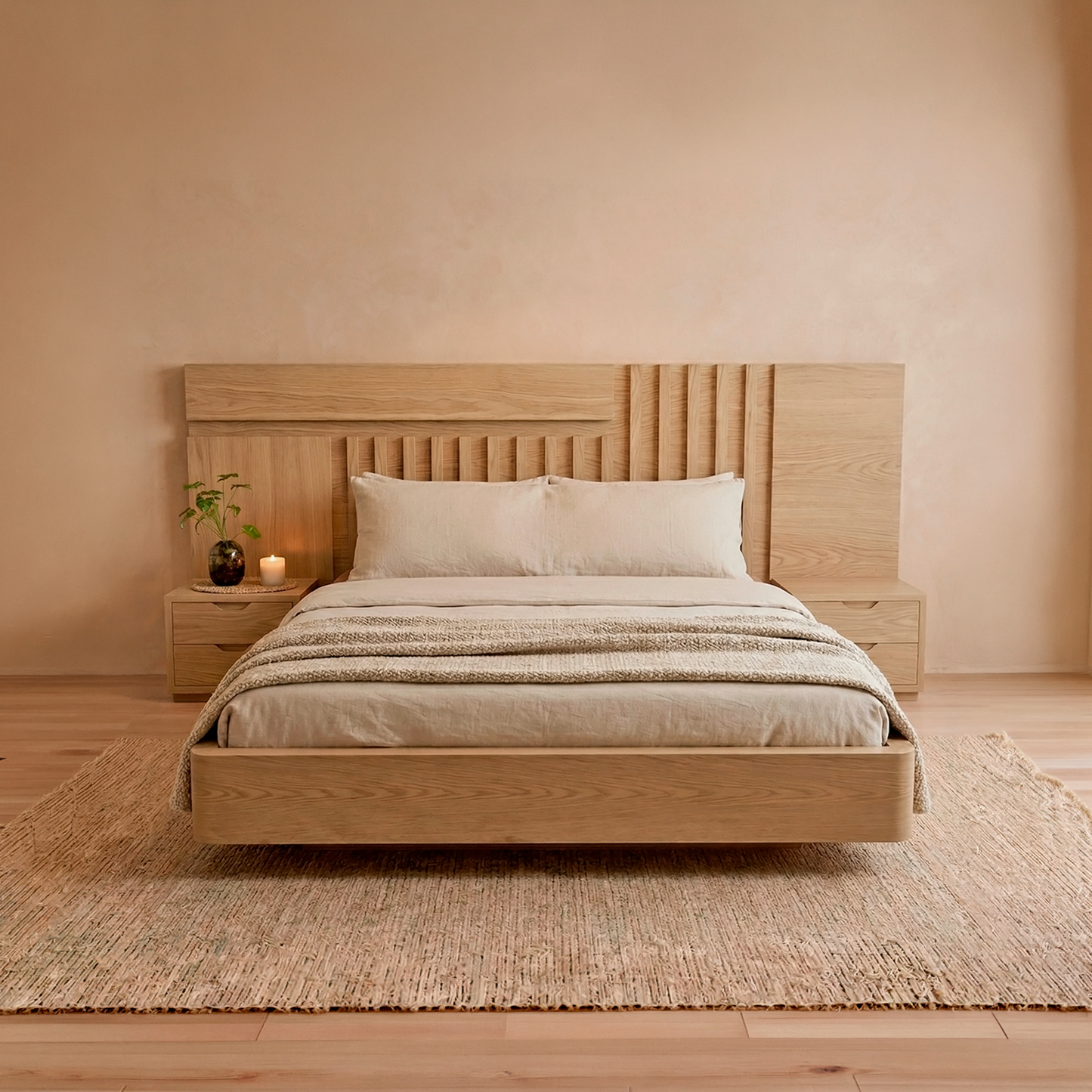 Cama Amero con cabecero alistonado, vista general en dormitorio