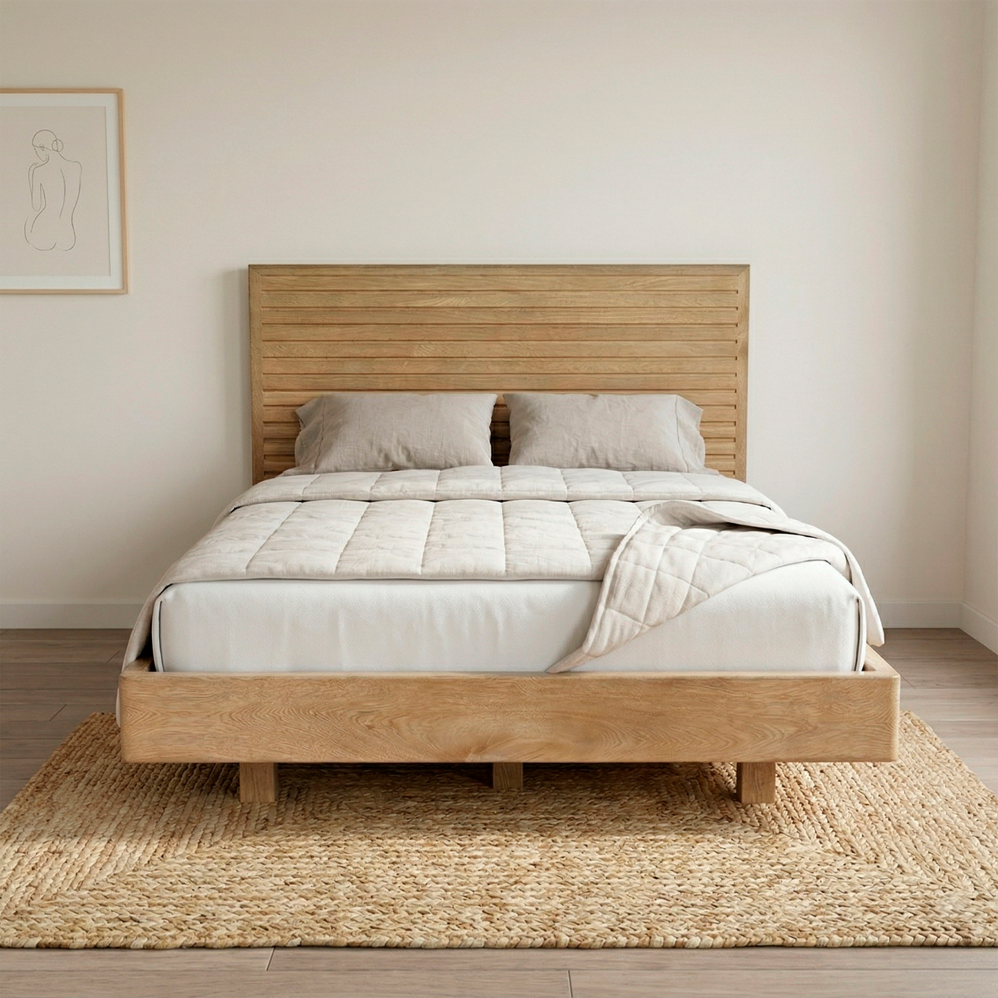 Cama Bahia en roble macizo, vista general en dormitorio