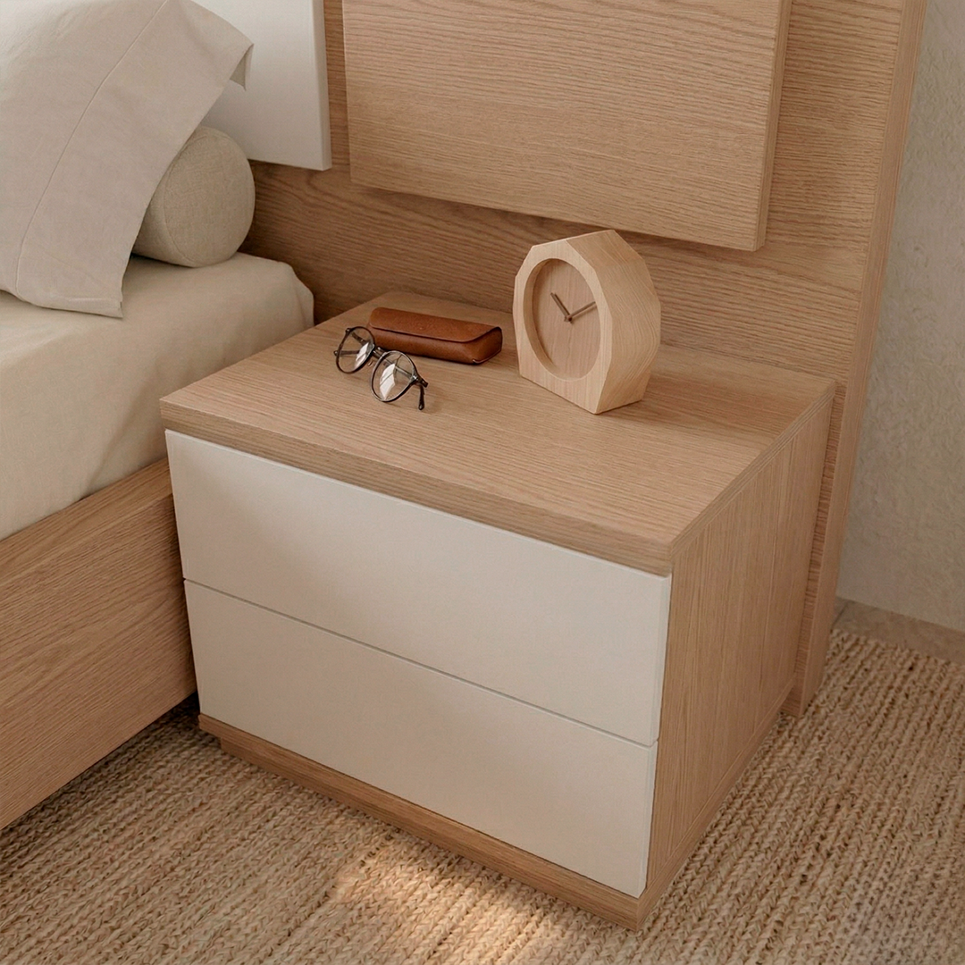 Nocheros en cama moderna de madera Loft Mobiliario Medellín