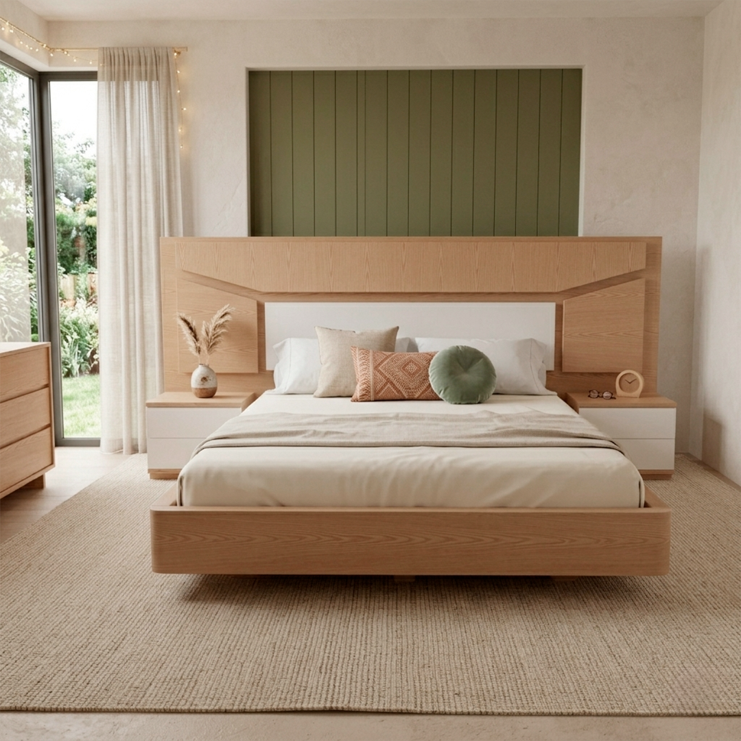 Cama moderna de madera natural en Medellín, diseño atemporal Loft Mobiliario