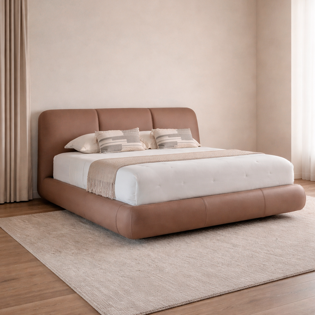 Cama Suesca tapizada, vista general en dormitorio