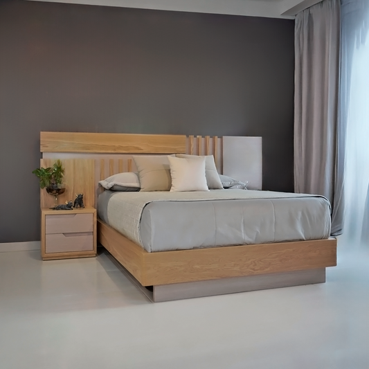 Cama Amero Enchapada | Cama Moderna con Acabados Naturales
