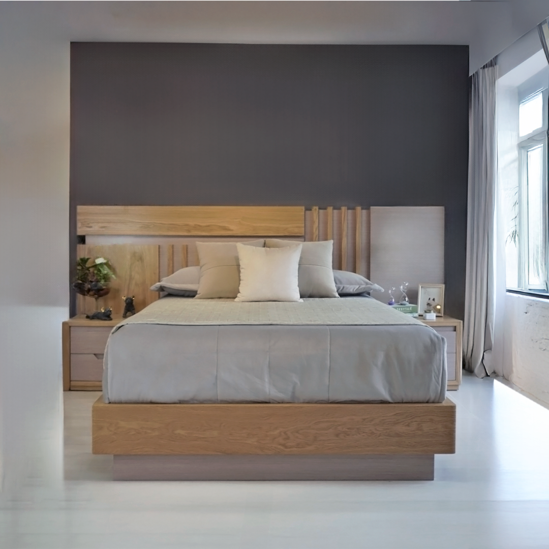 Cama Amero Enchapada | Cama Moderna con Acabados Naturales