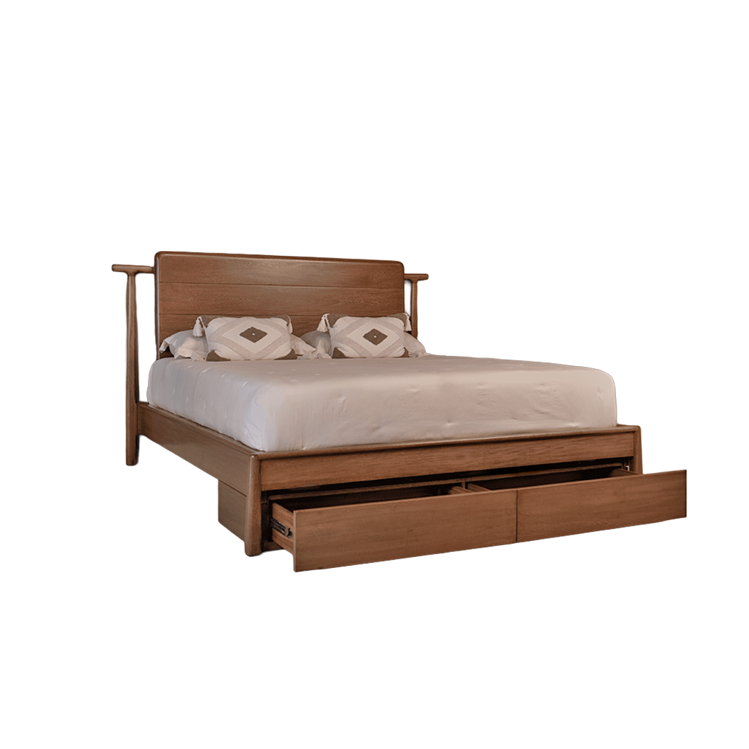 Cama en madera natural de estilo clásico colombiano | Modelo Jardín