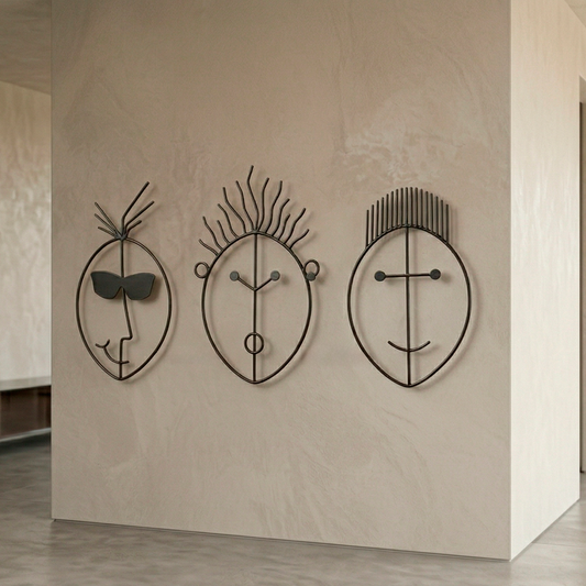 Caras Modernas en Metal | Figuras decorativas de pared estilo contemporáneo