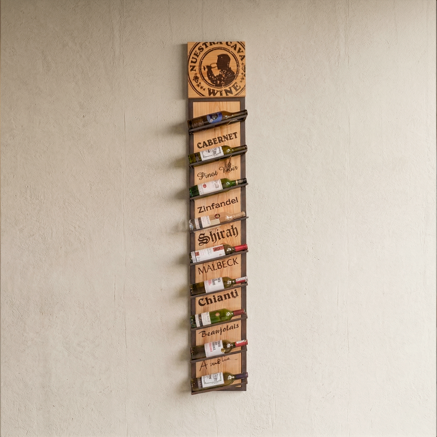 Cava de Vinos en Madera x9 Botellas – Soporte Decorativo para Botellas de Vino Artesanal