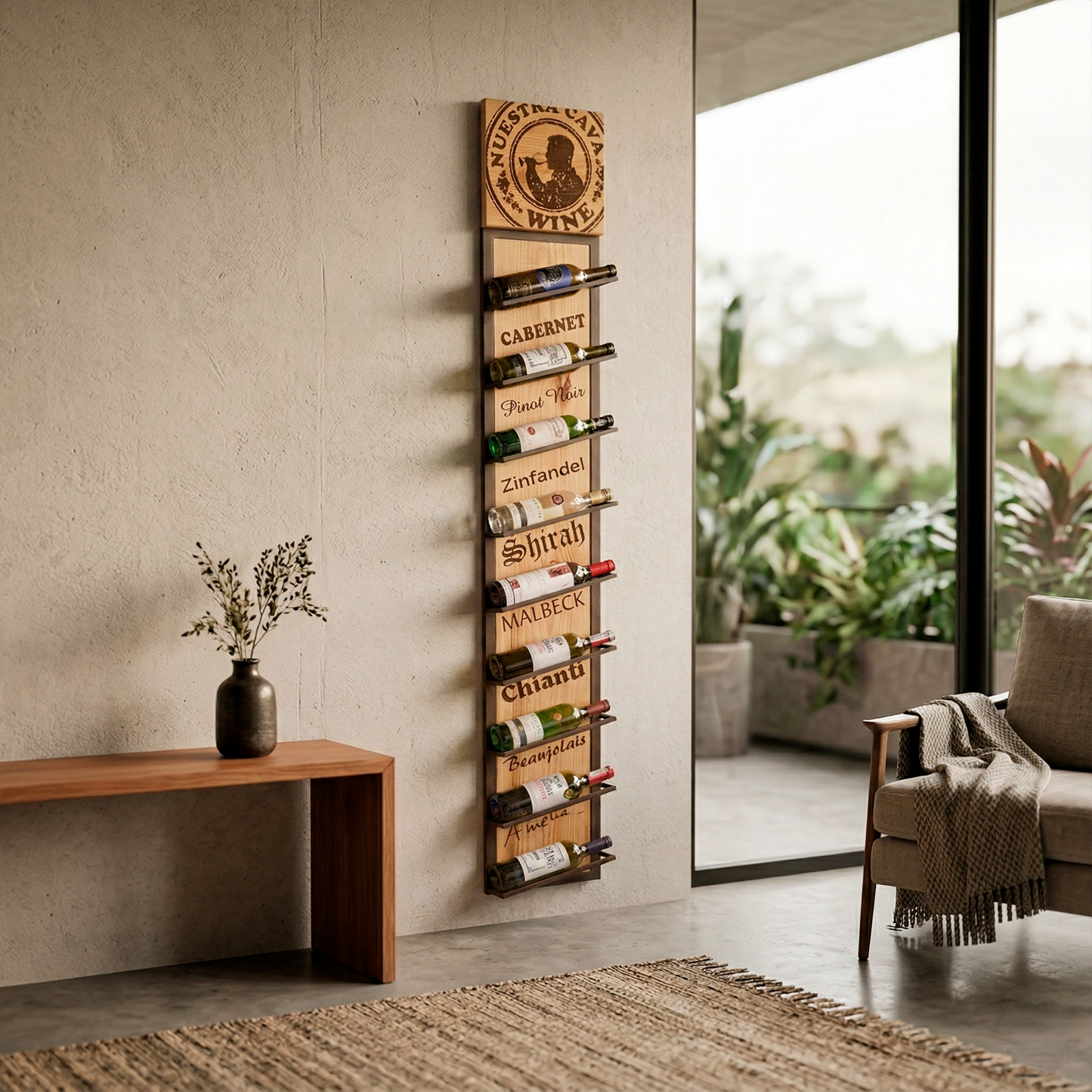Cava de Vinos en Madera x9 Botellas – Soporte Decorativo para Botellas de Vino Artesanal