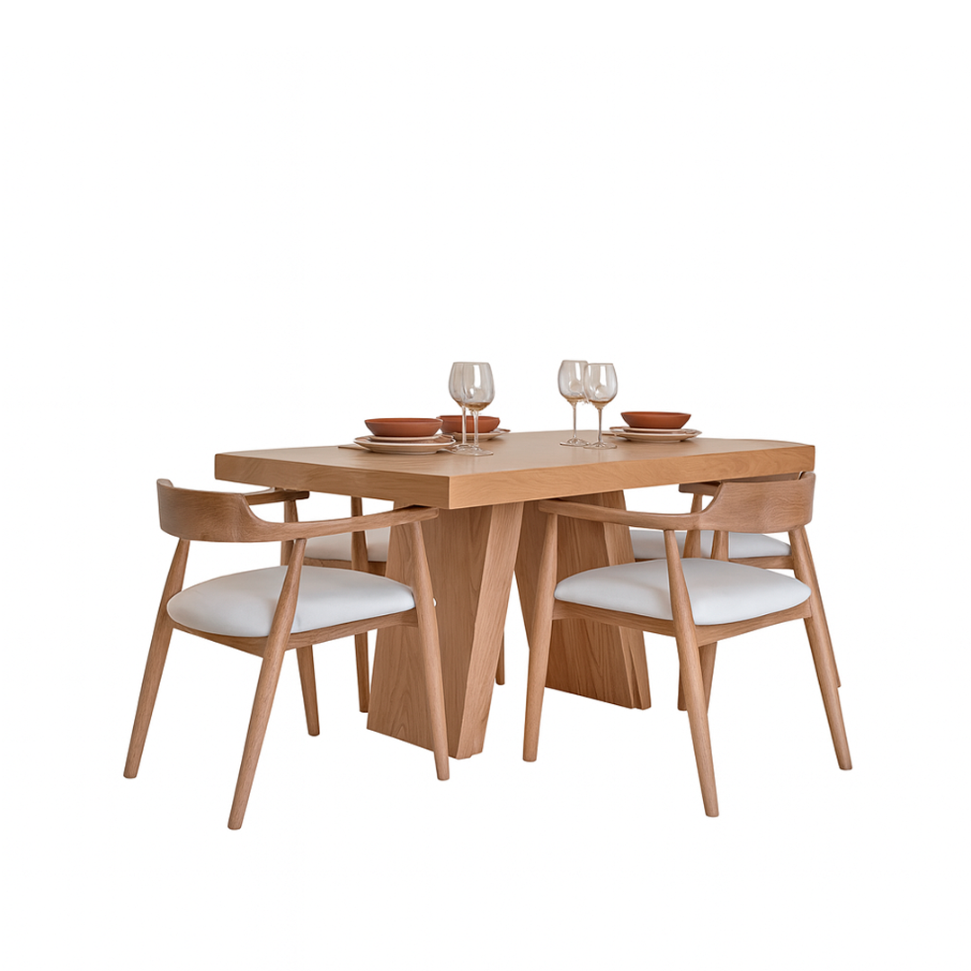 Comedor Andino en madera natural – Mesa enchapada y sillas en roble