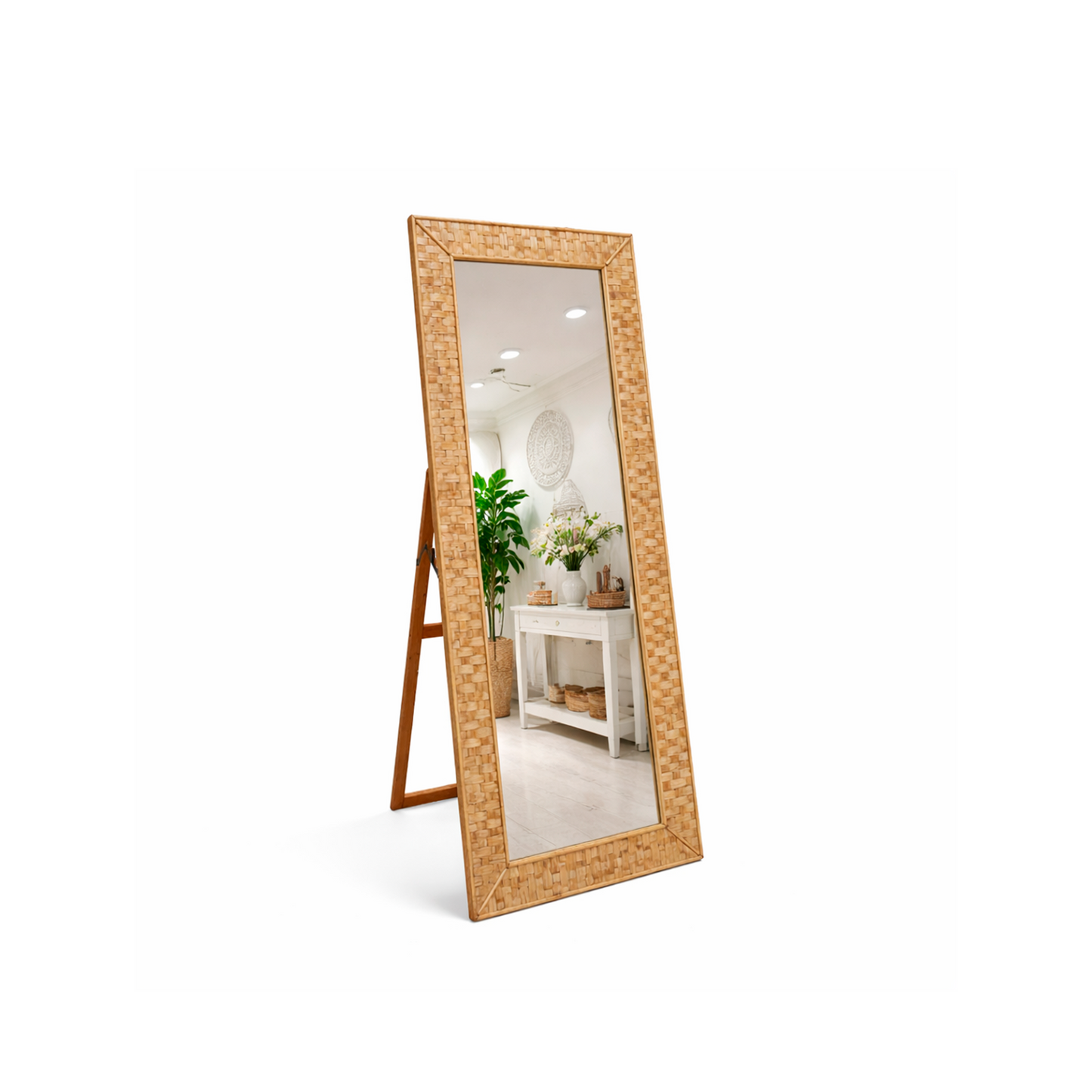 Espejo Boho de Piso – Marco Trenzado Natural