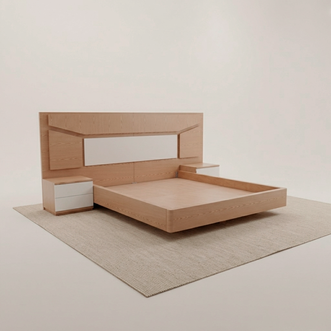 Estructura de cama moderna en madera con diseño vanguardista y líneas limpias Loft Mobiliario