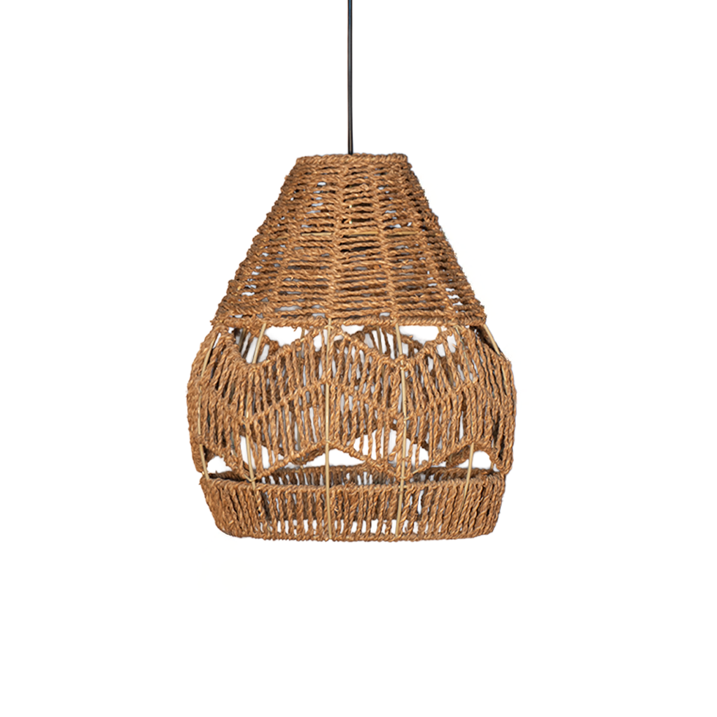 Lámpara Tejida Cónica | Artesanal en fibra natural color miel