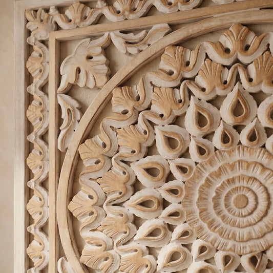 Mandala Cuadrada Tallada a Mano en MDF | Diseño Lotus Gold