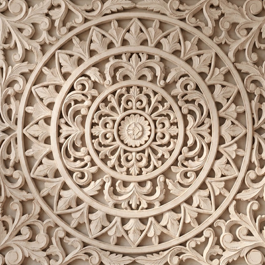 Mandala horizontal para cabecero de cama tallada en madera.