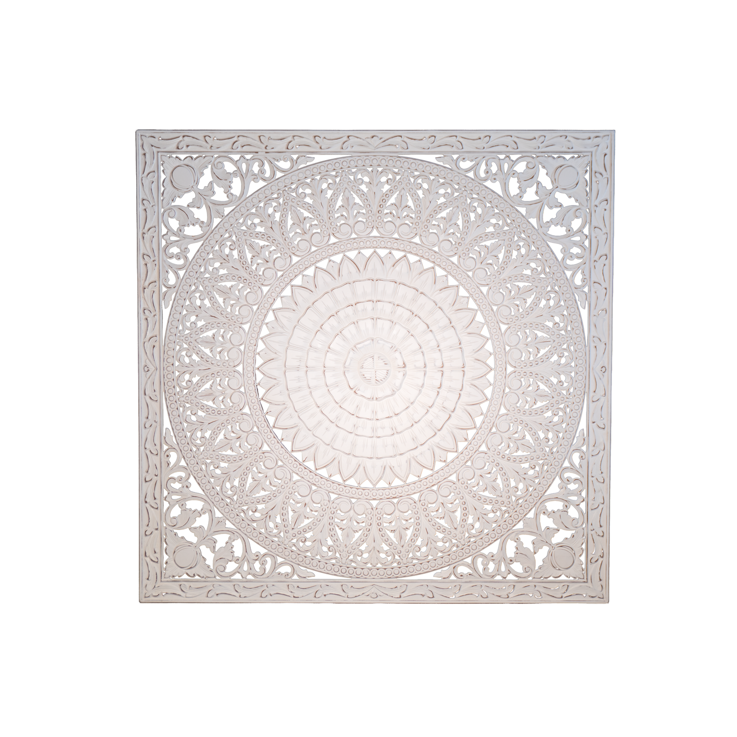 Mandala Cuadrada Tallada a Mano en MDF | Diseño Floral Sun