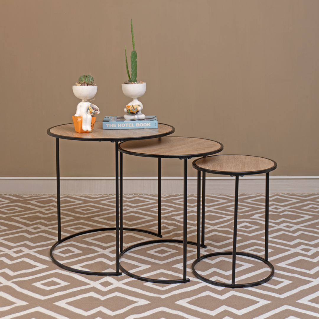 Set Triada – Mesas Nido Modernas en Madera y Metal