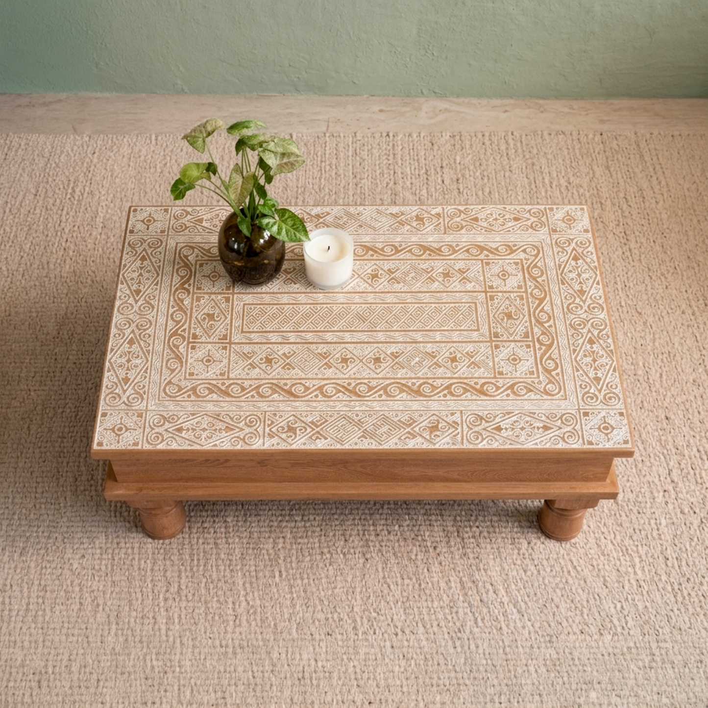 Mesa de centro Tumaco, detalle del tallado artesanal
