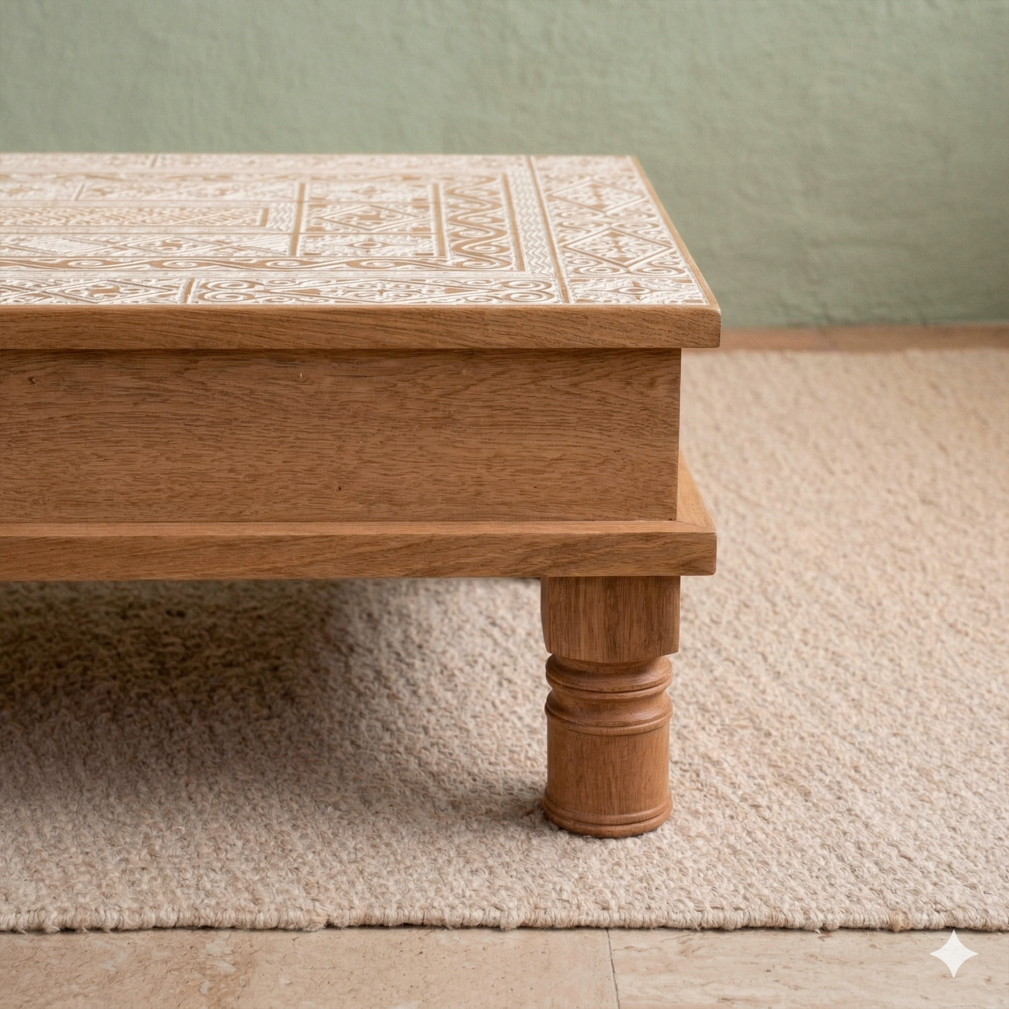Mesa de centro Tumaco, detalle del acabado en roble
