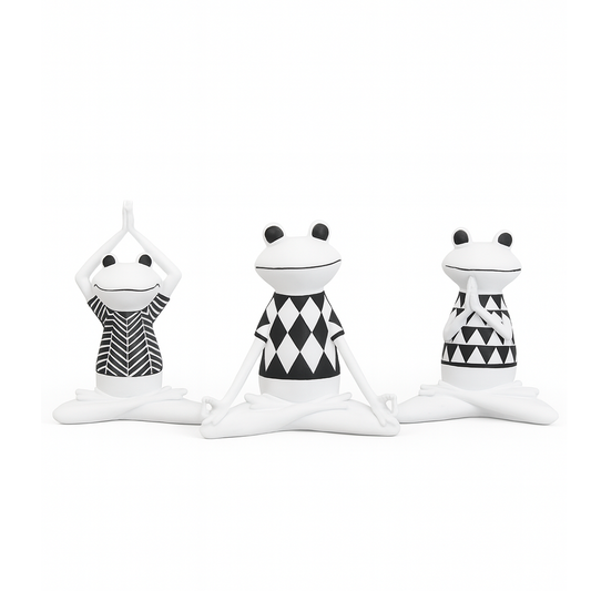 Set de Ranas Decorativas en Resina – Estilo Zen Blanco y Negro