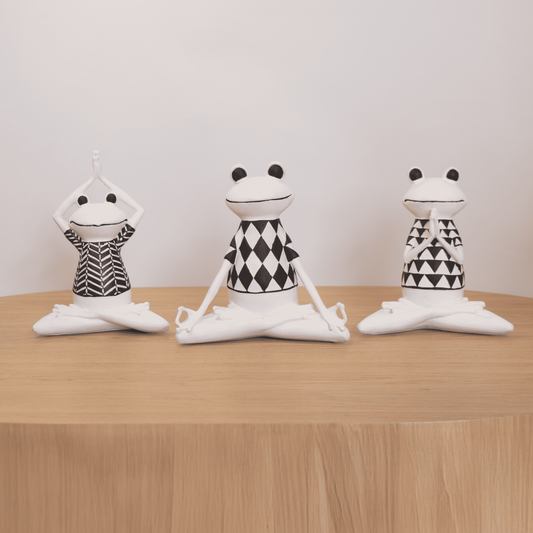 Set de Ranas Decorativas en Resina – Estilo Zen Blanco y Negro