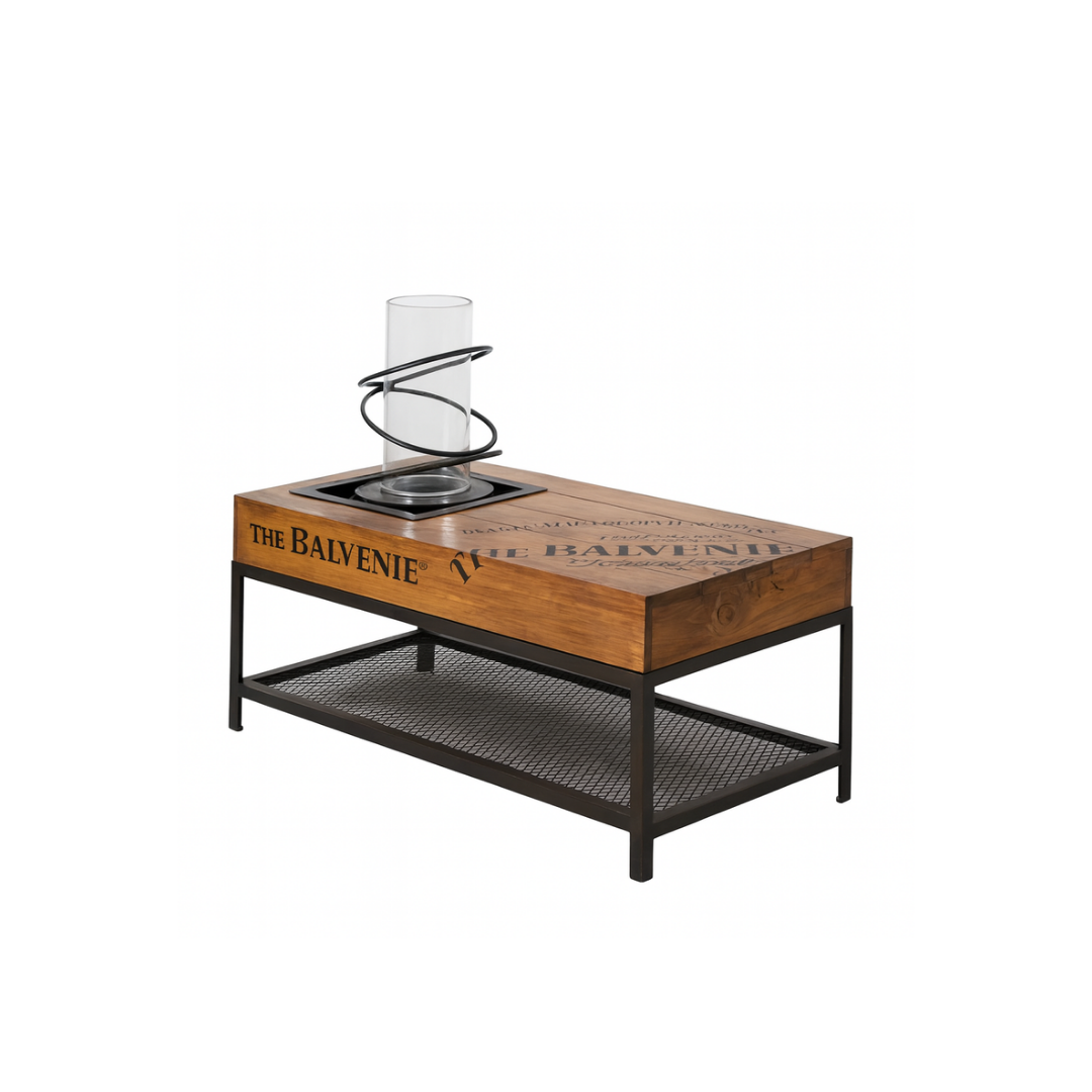 Mesa de Centro Industrial con Chimenea de Etanol | Modelo Forja