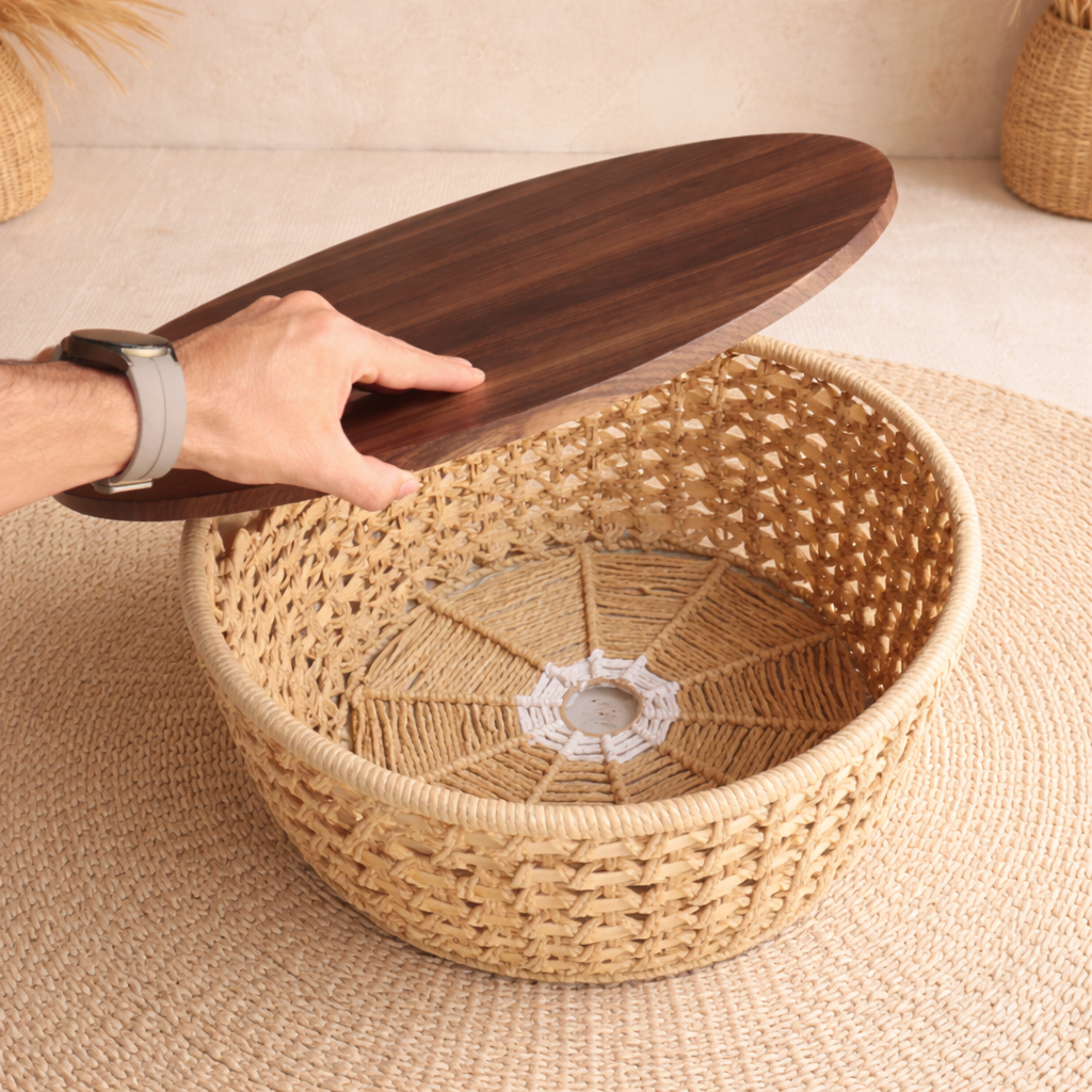 Set de Mesas de Centro en Fibra Natural y Madera | Modelo Palma