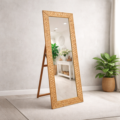 Espejo Boho de Piso – Marco Trenzado Natural