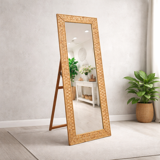 Espejo Boho de Piso – Marco Trenzado Natural