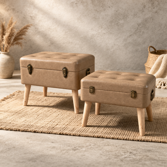 Puff Baúl Funcional con Almacenamiento. Set x2 | Diseño Moderno