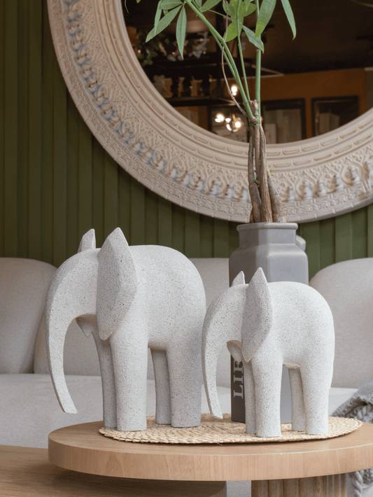 Set de Elefantes Decorativos Minimalistas en Acabado Piedra – Decoración Moderna
