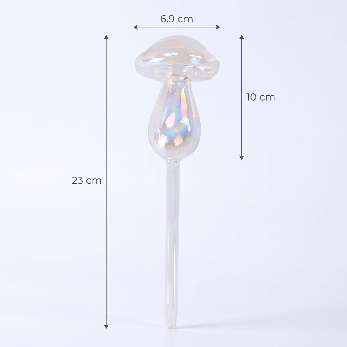 Set de goteros de riego en forma de hongo en vidrio iridiscente tornasol — decoración funcional para jardín interior LOFT