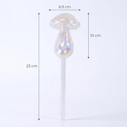 Set de goteros de riego en forma de hongo en vidrio iridiscente tornasol — decoración funcional para jardín interior LOFT