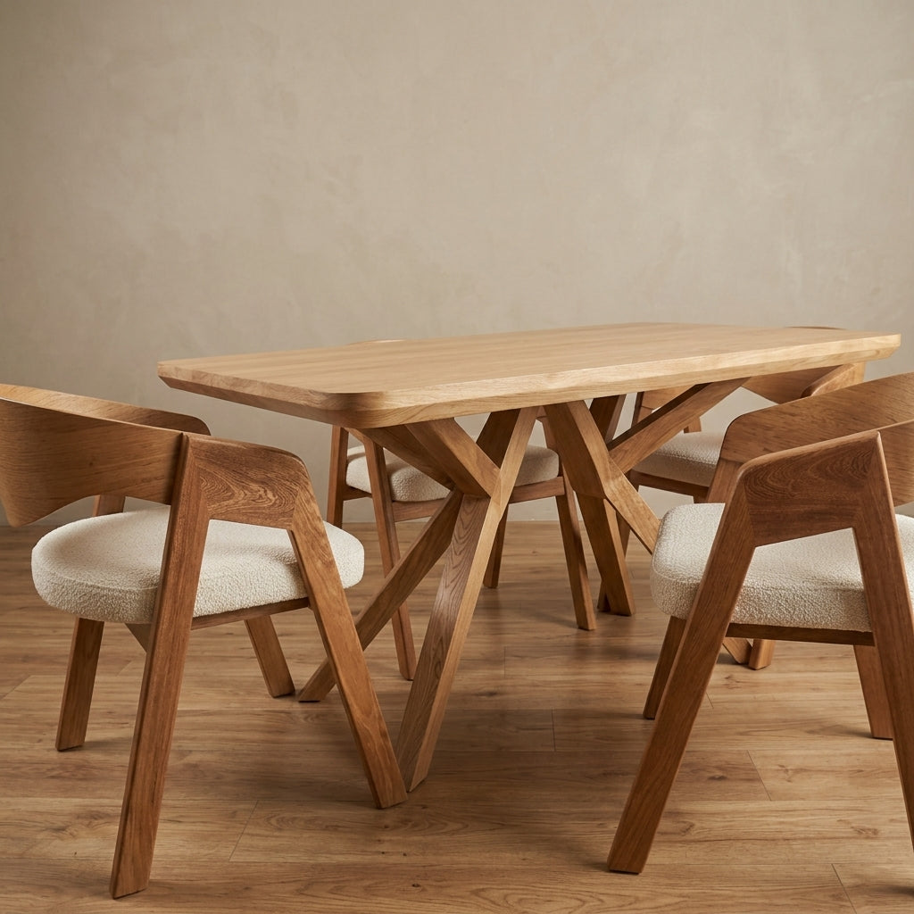 Detalle de la silla Alfa en roble con espaldar enchapado del juego de comedor — Loft Mobiliario