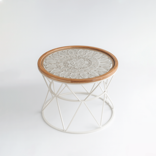 Mesa Mandala – Diseño Artesanal con Base Metálica