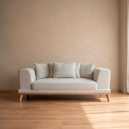 Sofá Tapizado con Base en Roble Natural — Modelo Ónix
