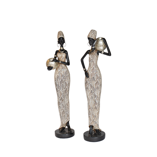 Set x2 Esculturas Africanas | Figuras decorativas femeninas en resina.