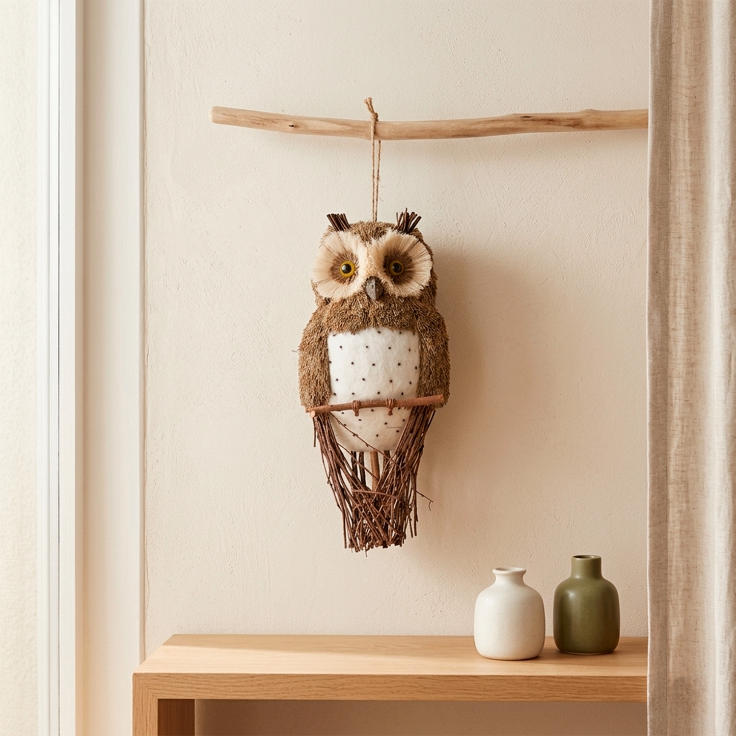 Búho Rústico Artesanal | Decoración natural en fibras y ramas