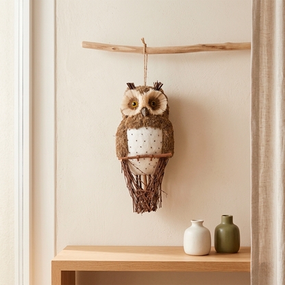 Búho Rústico Artesanal | Decoración natural en fibras y ramas