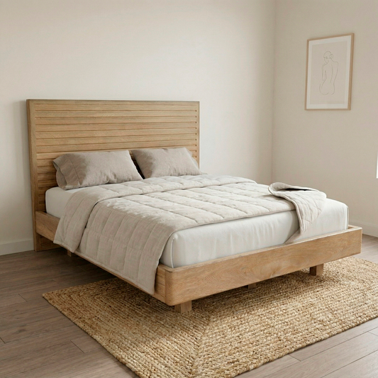 Cama en madera natural de diseño moderno y atemporal | Modelo Bahia