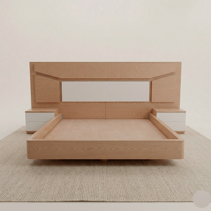 Cama de madera natural modelo Catedral con cabecero geométrico de diseño exclusivo Loft Mobiliario