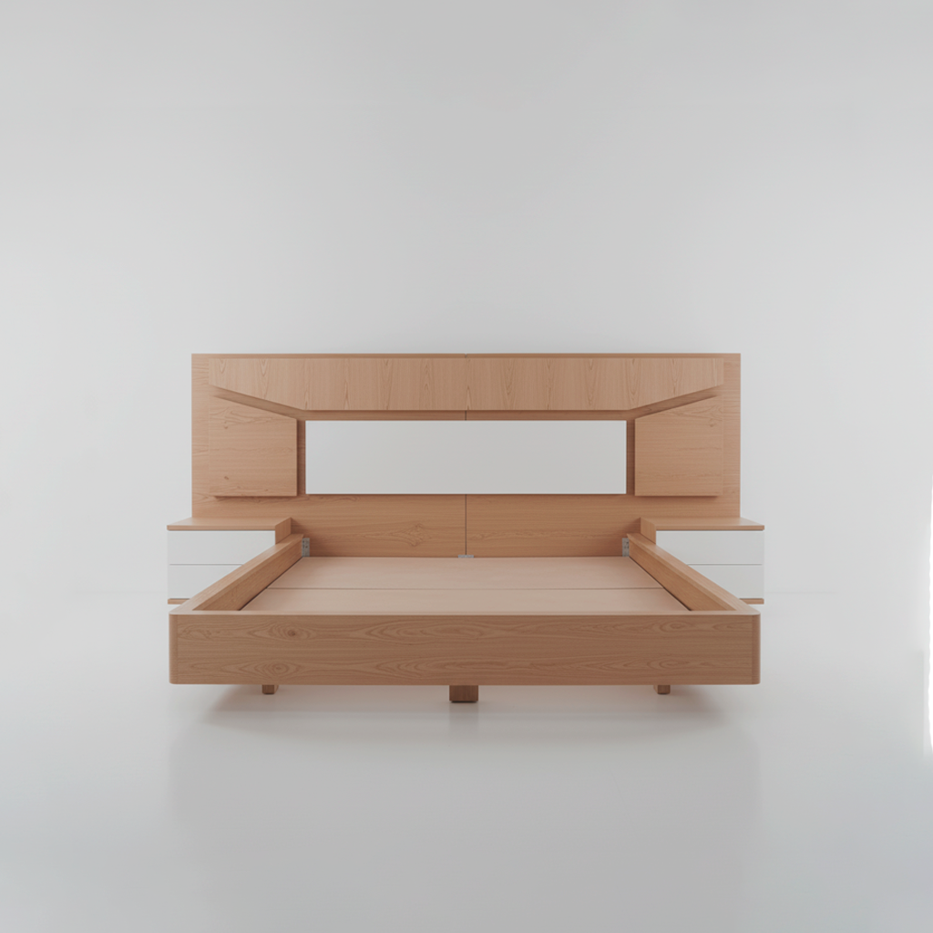 Cama Catedral en Madera Natural – Diseño Artesanal Imponente y Atemporal