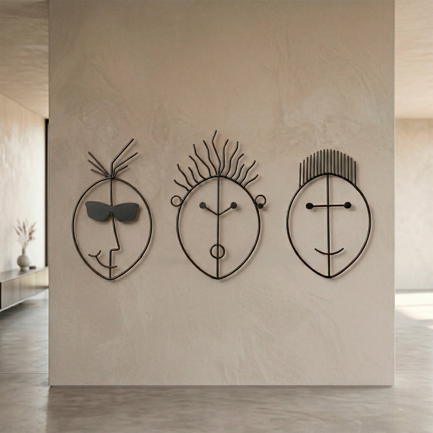 Caras Modernas en Metal | Figuras decorativas de pared estilo contemporáneo