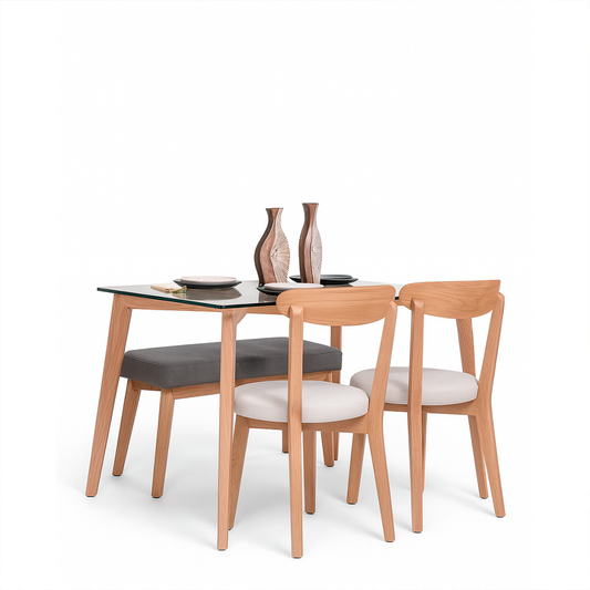 Comedor Eco de 4 Puestos en Roble Macizo con Banca y Sillas – Diseño Moderno Colombiano
